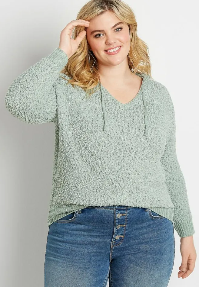 Women Plus Size Solid Hooded Pullover Sweater Maurices Plus Tops