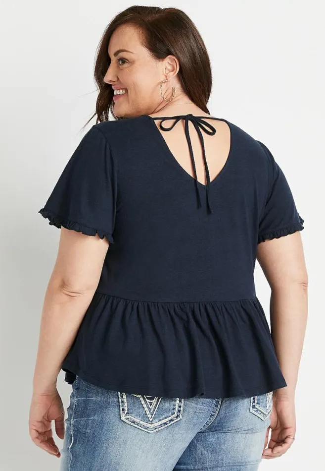 Women Plus Size Solid Lace Neck Babydoll Top Maurices Plus Tops