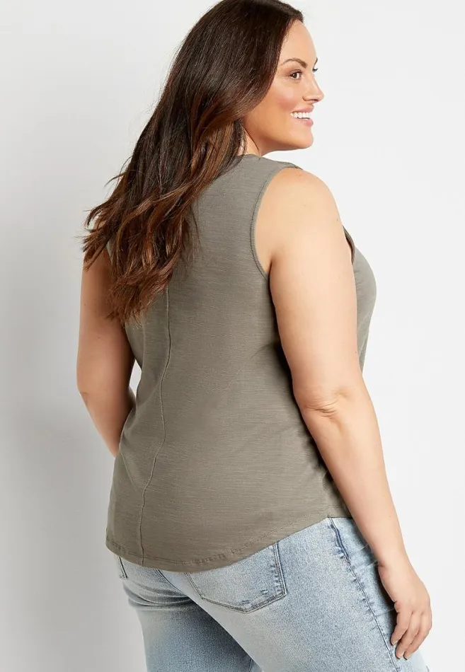 Women Plus Size Solid Macrame High Neck Tank Top Maurices Plus Tops