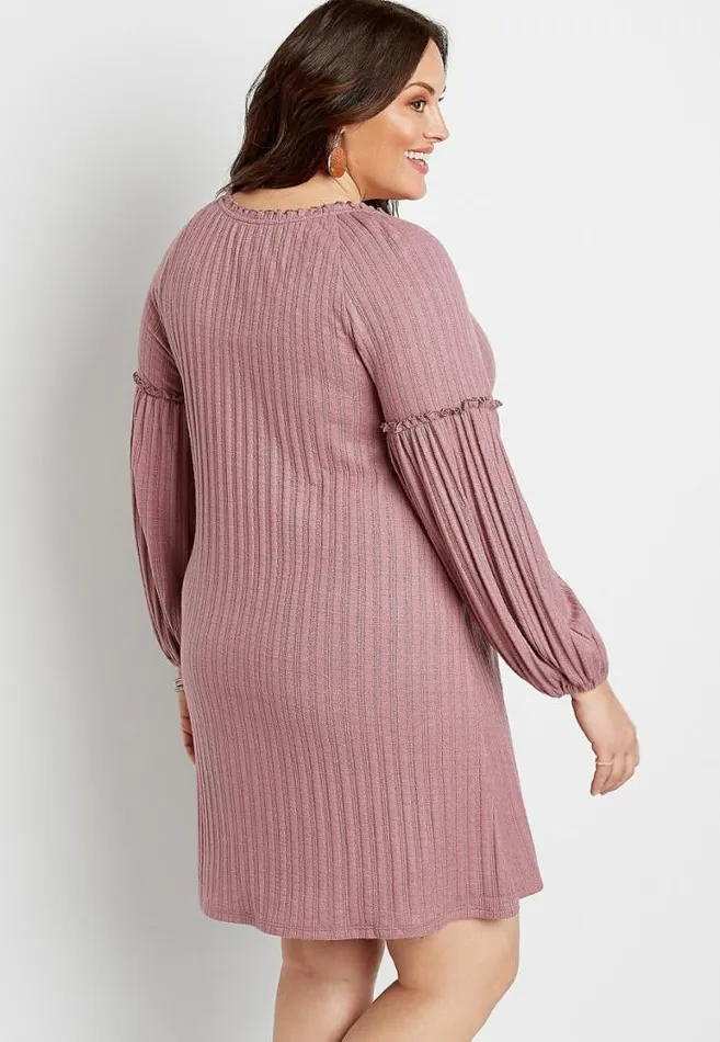 Women Plus Size Solid Ribbed Blouson Sleeve Shift Dress Maurices Plus Dresses and Jumpsuits