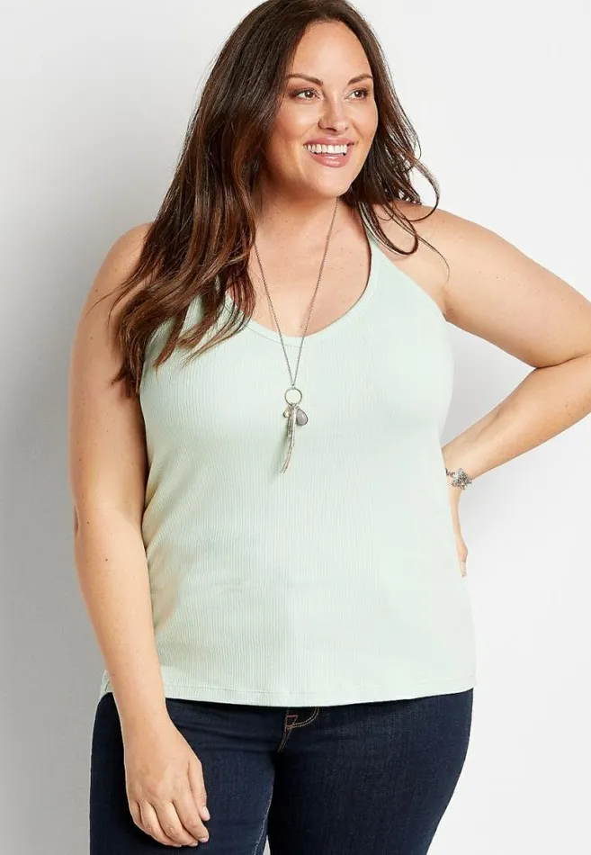 Women Plus Size Solid Ribbed Racerback Tank Top Maurices Plus Tops