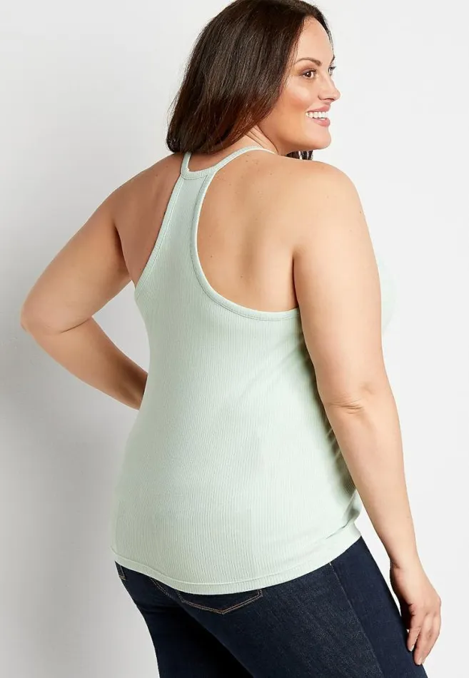 Women Plus Size Solid Ribbed Racerback Tank Top Maurices Plus Tops