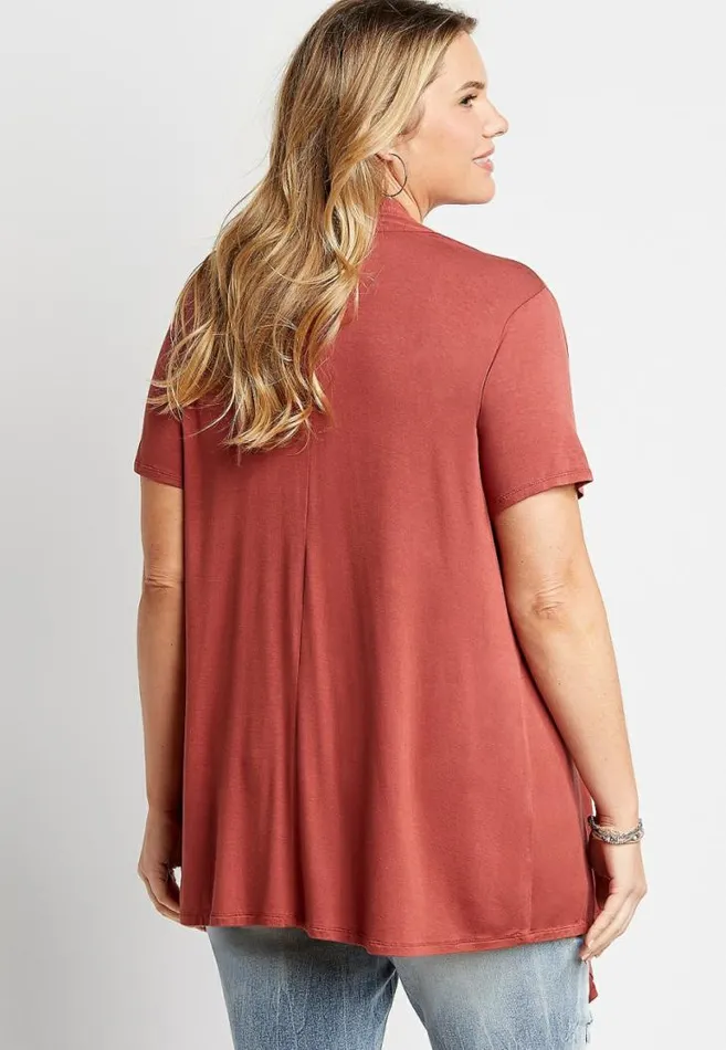 Women Plus Size Solid Short Sleeve Open Front Cardigan Maurices Plus Tops