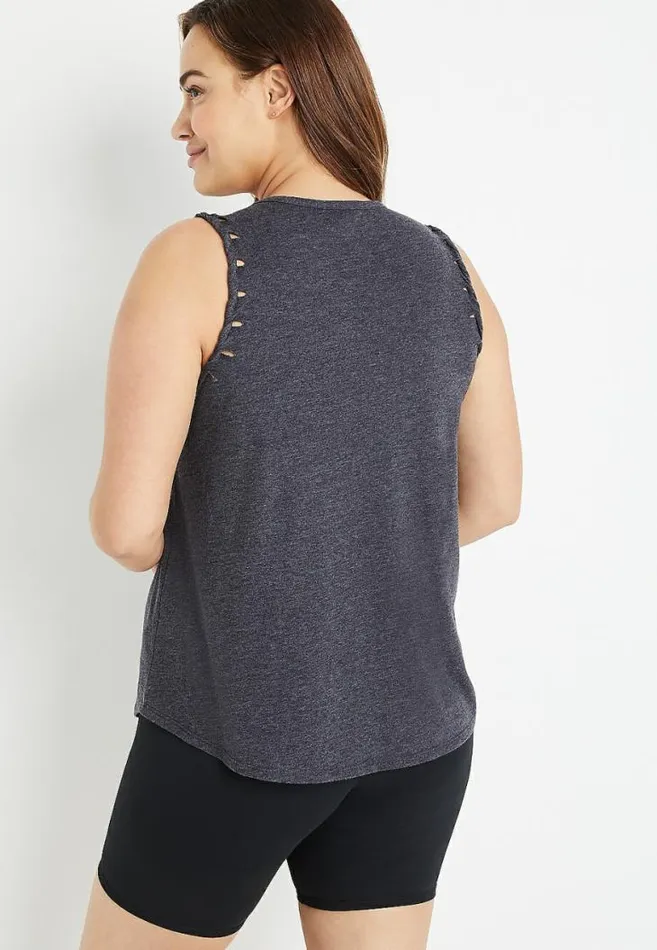 Women Plus Size Stay Golden Braided Arm Graphic Tank Top Maurices Plus Tops