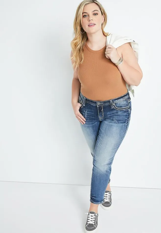 Women Plus Size Tan High Neck Fitted Ribbed Tank Top Maurices Plus Tops