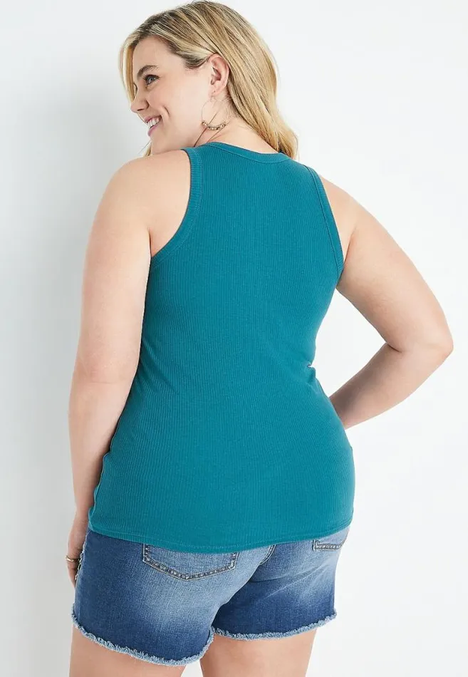 Women Plus Size Teal High Neck Fitted Ribbed Tank Top Maurices Plus Tops