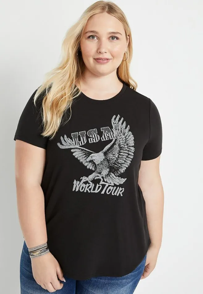 Women Plus Size Usa World Tour Graphic Tee Maurices Plus Tops