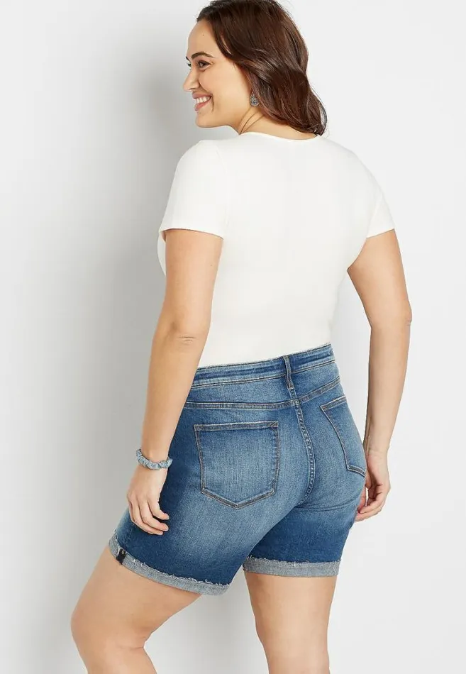 Women Plus Size Vigoss Classic Dark Destructed 6In Cuffed Short Maurices Plus Bottoms
