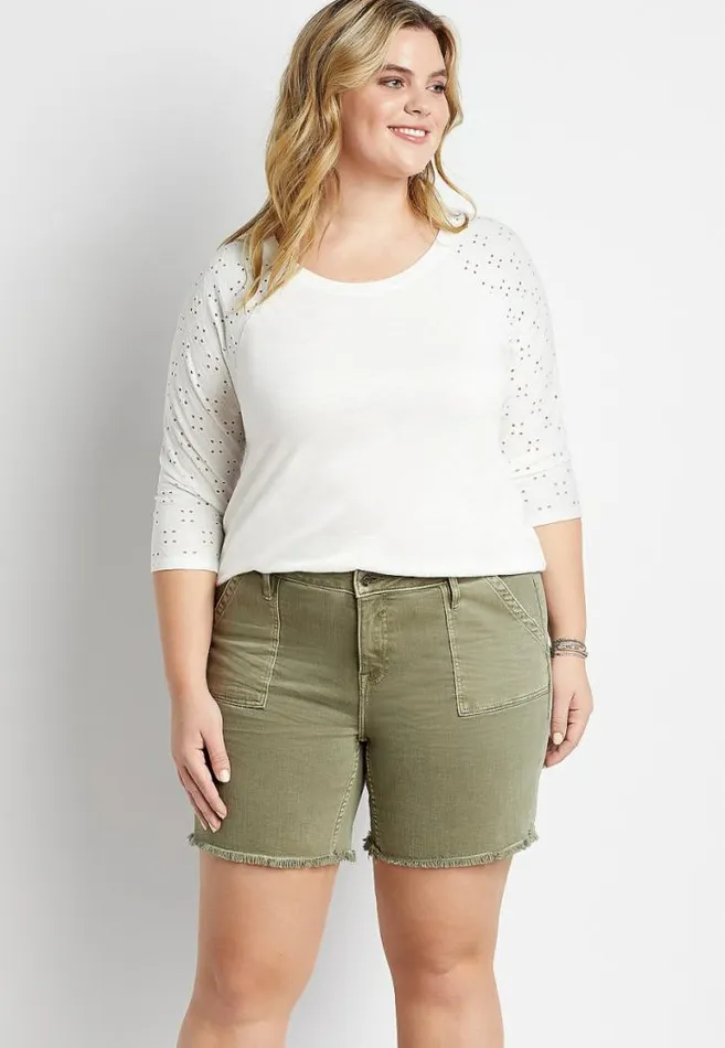 Women Plus Size Vigoss Classic Fray Hem Bermuda Short Maurices Plus Bottoms