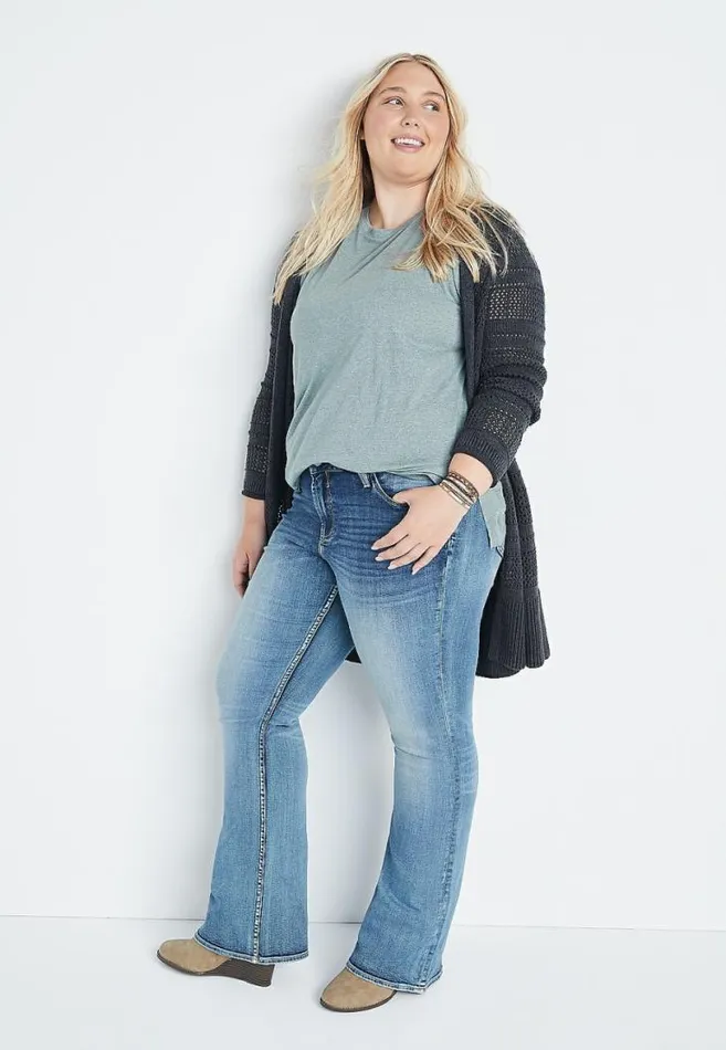 Women Plus Size Vigoss Flare Mid Rise Jean Maurices Plus Jeans