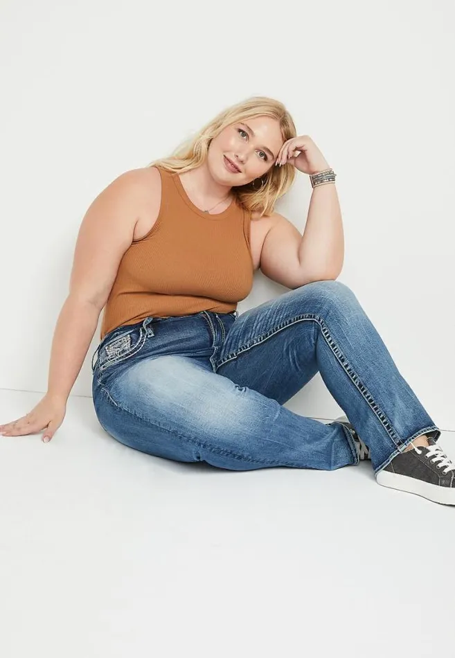Women Plus Size Vigoss Slim Boot High Rise Rose Gold Stitch Jean Maurices Plus Jeans