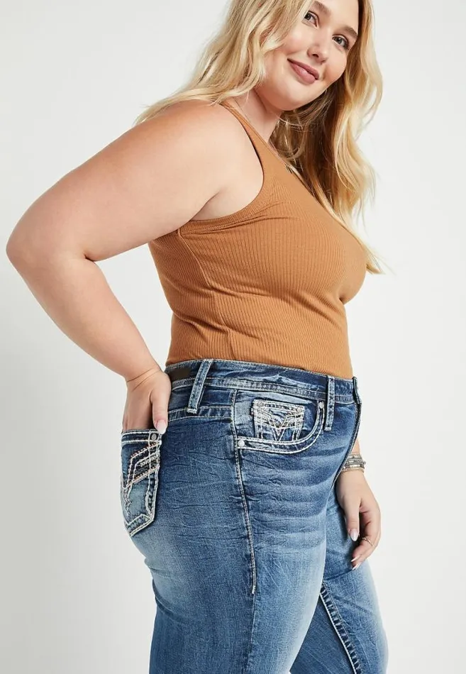Women Plus Size Vigoss Slim Boot High Rise Rose Gold Stitch Jean Maurices Plus Jeans