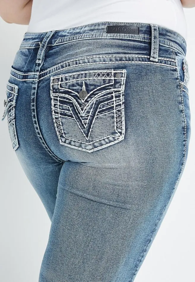 Women Plus Size Vigoss Slim Boot Mid Rise Flap Pocket Jean Maurices Plus Jeans