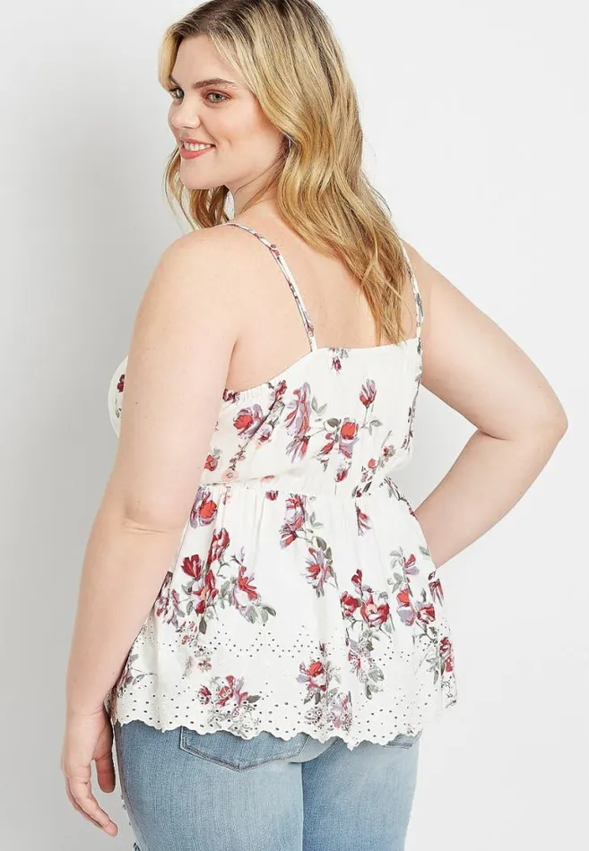 Women Plus Size White Floral Eyelet Peplum Tank Top Maurices Plus Tops