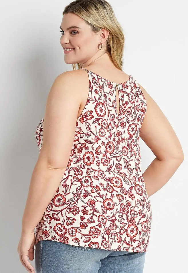 Women Plus Size White Floral Macrame Tank Top Maurices Plus Tops