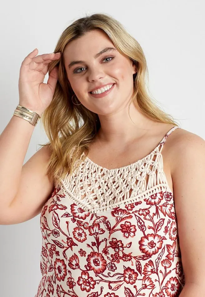 Women Plus Size White Floral Macrame Tank Top Maurices Plus Tops