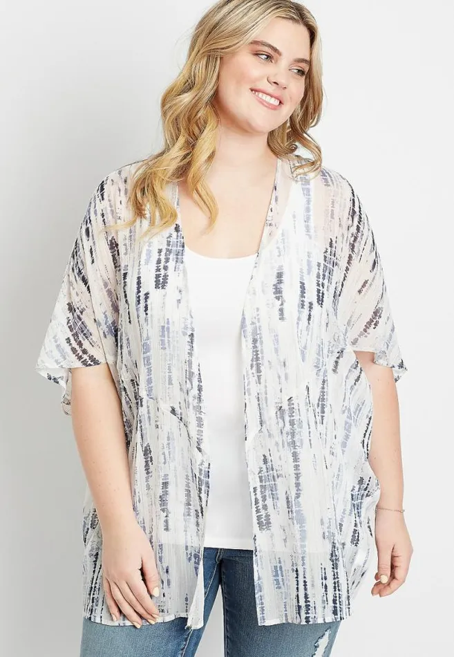 Women Plus Size White Metallic Tie Dye Kimono Maurices Plus Tops