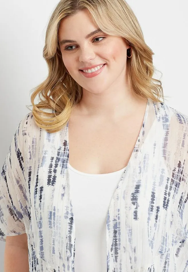 Women Plus Size White Metallic Tie Dye Kimono Maurices Plus Tops