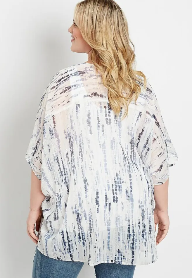 Women Plus Size White Metallic Tie Dye Kimono Maurices Plus Tops