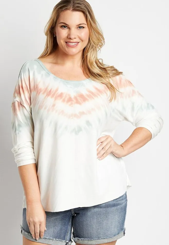 Women Plus Size White Tie Dye Pullover Maurices Plus Tops
