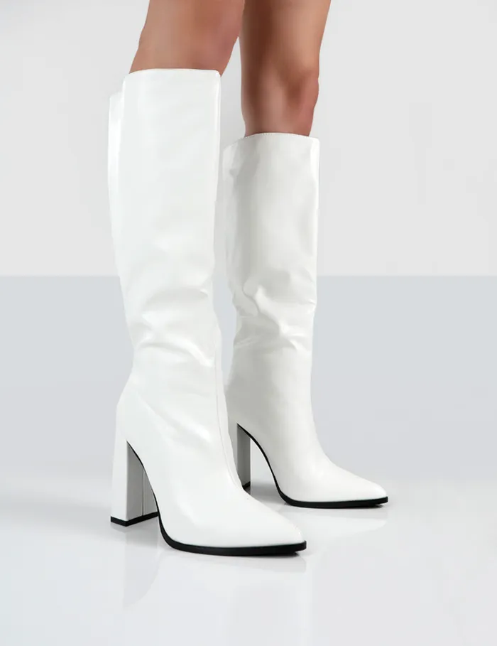 Women Posie White PU Knee High Boots White Public Desire Party