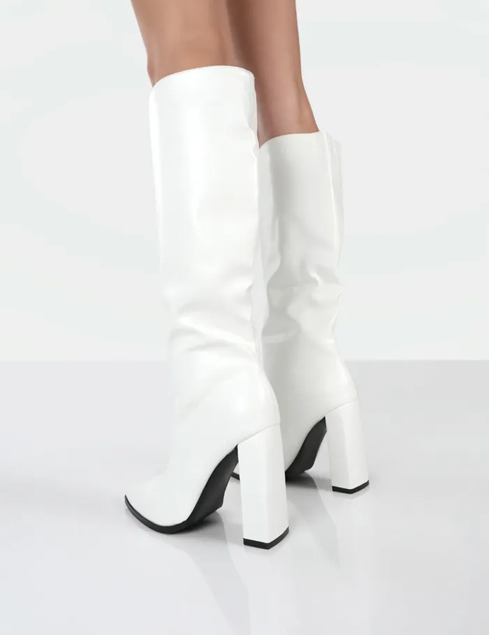 Women Posie White PU Knee High Boots White Public Desire Party