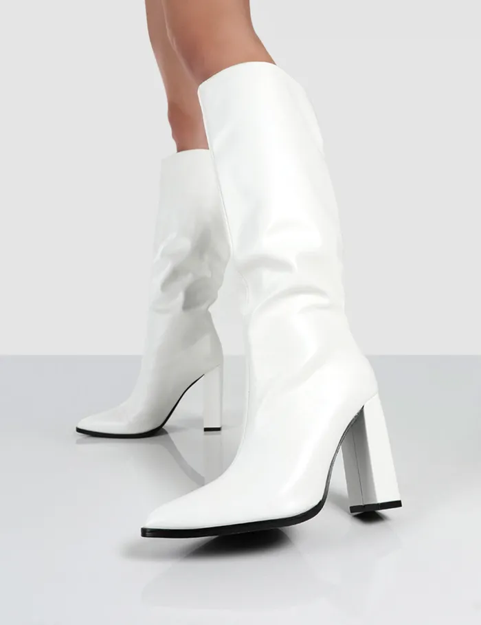 Women Posie White PU Knee High Boots White Public Desire Party
