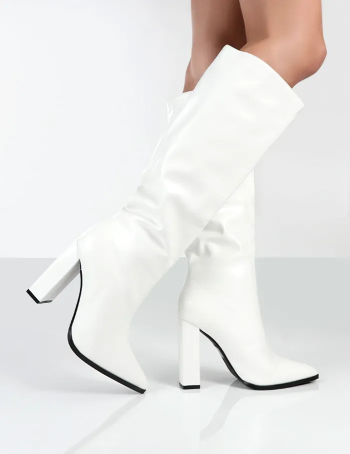 Women Posie White PU Knee High Boots White Public Desire Party