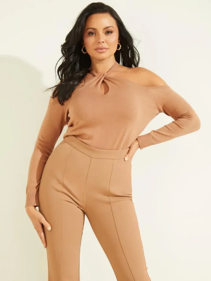 Women Priya ColdShoulder Sweater Top Shiitake Brown Marciano Tops And Sweaters