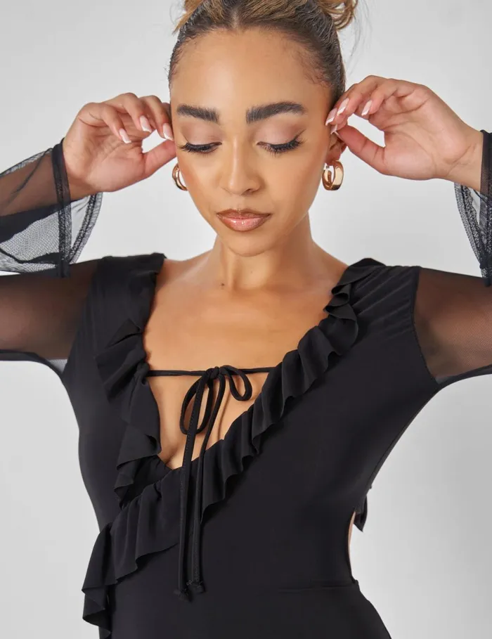 Women Public Desire Mesh Tie Front Mini Dress In Black Purple Public Desire Dresses