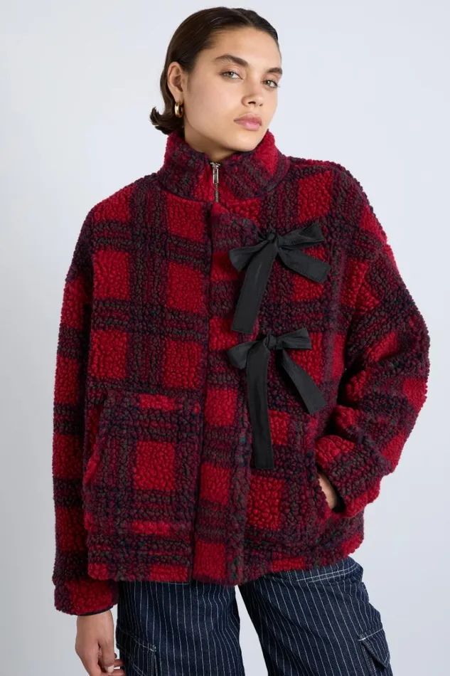 Women Pullover and Fleeces Damson Madder Ingrid Borg Jacket 8211 Red Check