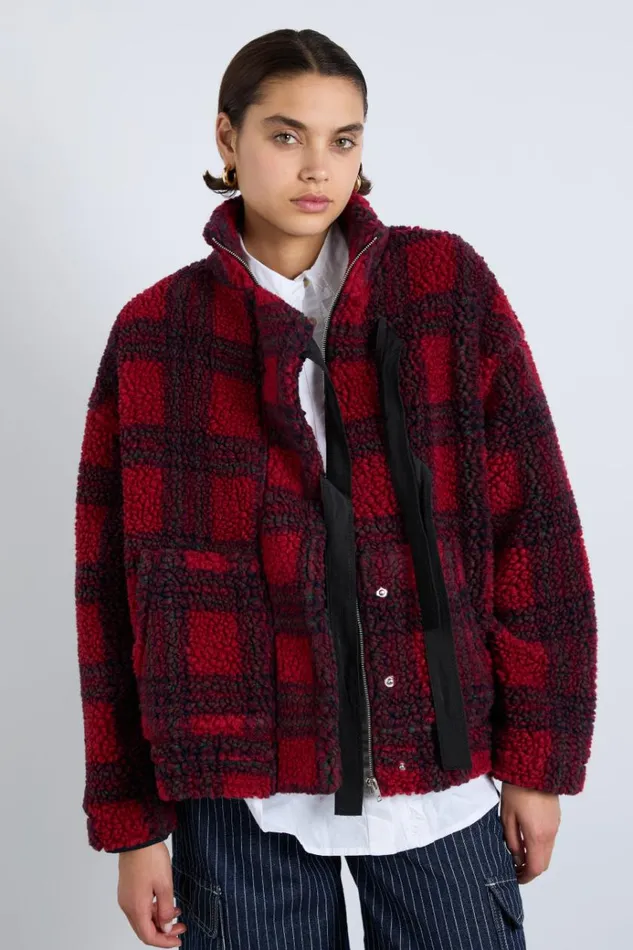 Women Pullover and Fleeces Damson Madder Ingrid Borg Jacket 8211 Red Check