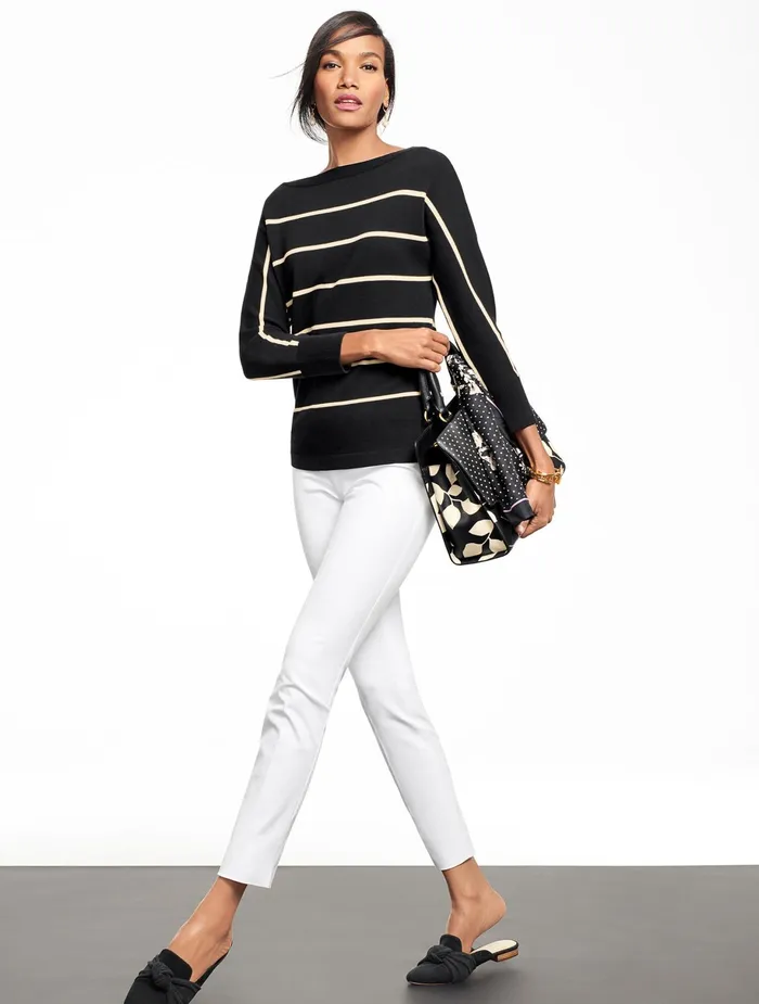 Women Pullovers Talbots Dolman Sleeve Sweater Blackwhite