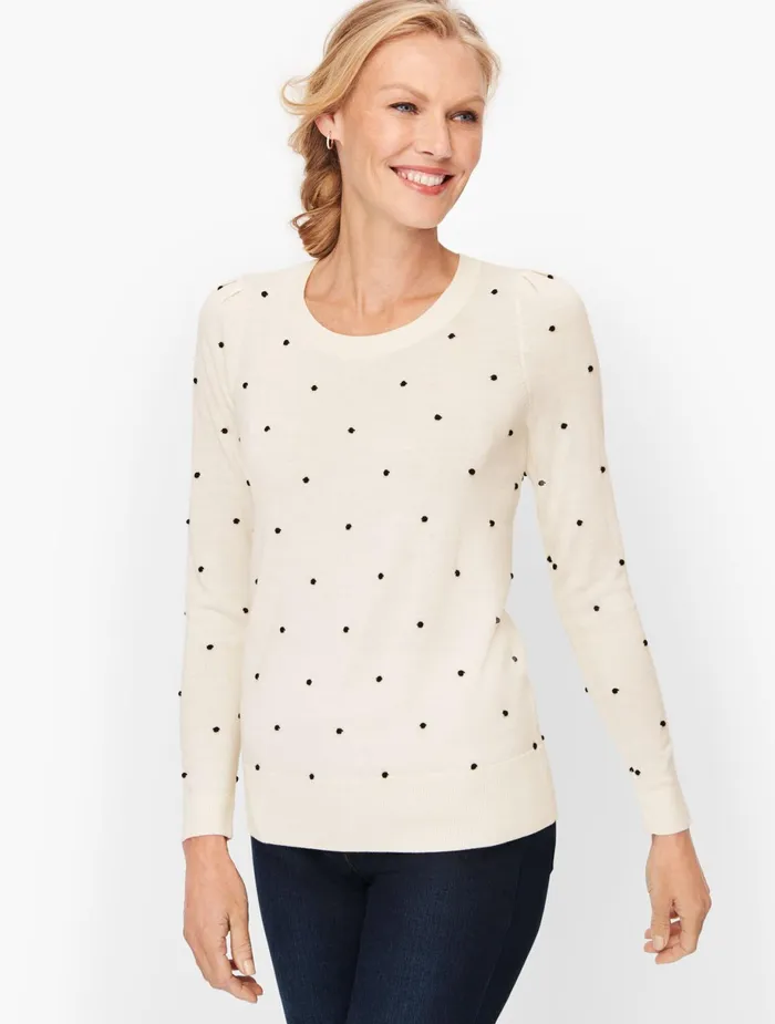 Women Pullovers Talbots Juliet Sleeve Bobble Dot Sweater Ivoryblack