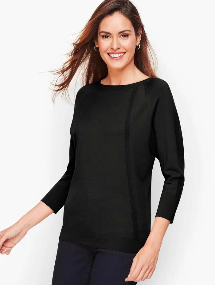 Women Pullovers Talbots Pointelle Detail Dolman Sleeve Sweater Black
