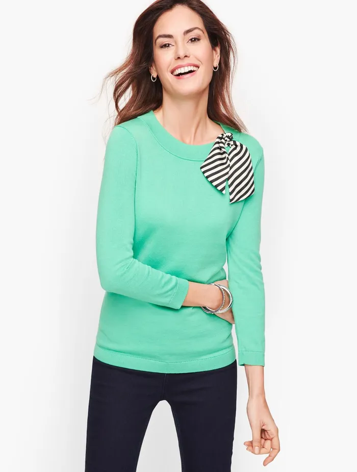 Women Pullovers Talbots Stripe Scarf Detail Sweater Pale Jade Multi