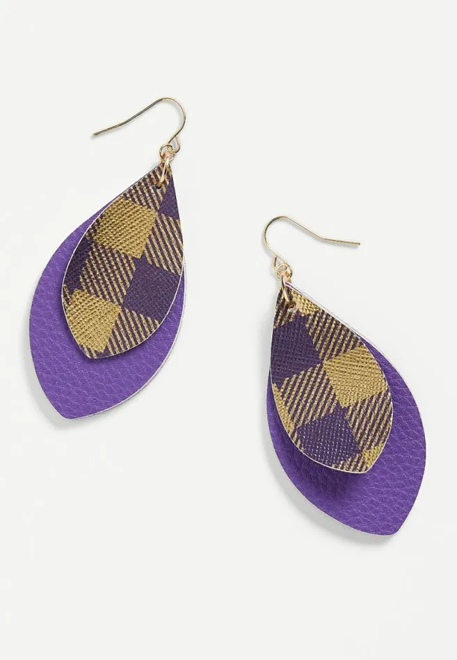 Women Purple And Gold Plaid Teardrop Earrings Maurices Jewelry