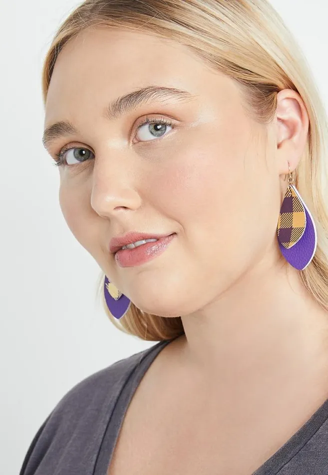Women Purple And Gold Plaid Teardrop Earrings Maurices Jewelry