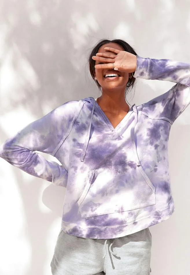 Women Purple Tie Dye Pullover Hoodie Maurices Tops