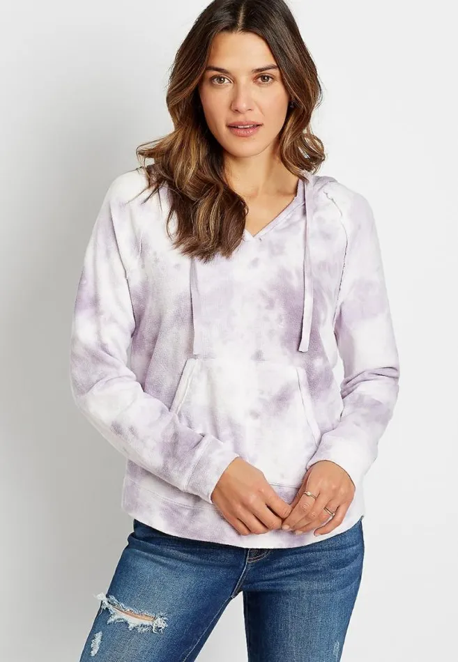 Women Purple Tie Dye Pullover Hoodie Maurices Tops