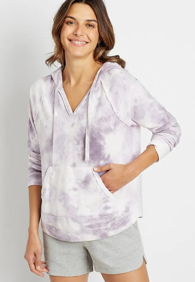 Women Purple Tie Dye Pullover Hoodie Maurices Tops