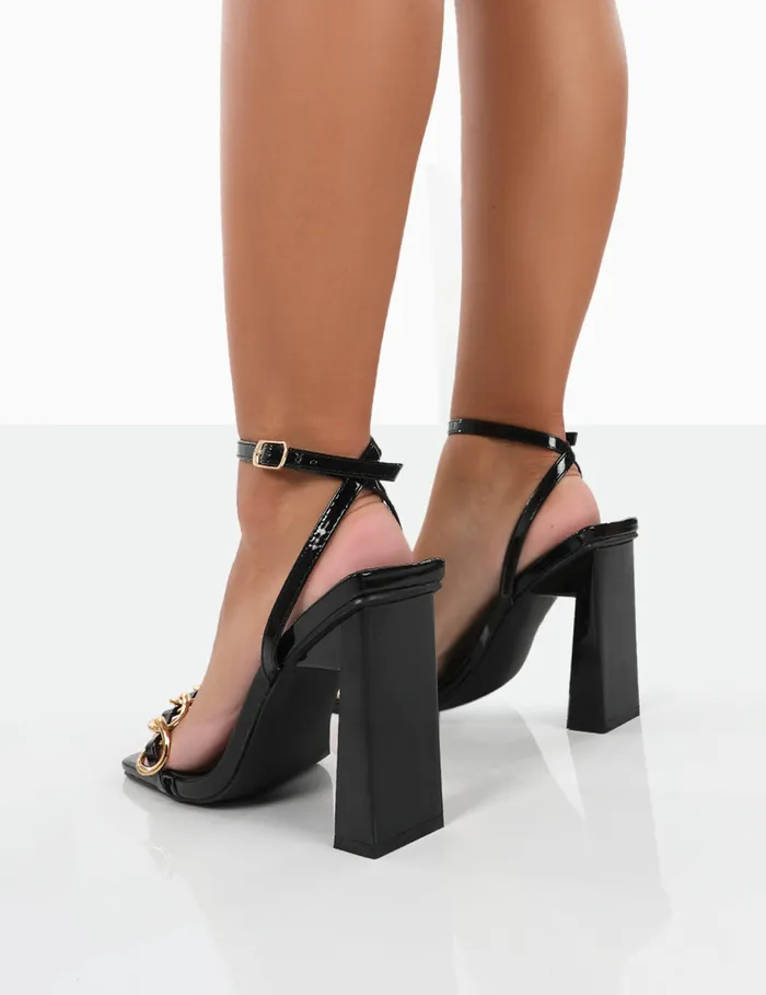 Women Rae Wide Fit Black Patent Buckle Detail Block Heels Black Public Desire Wedding