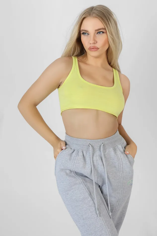 Women Raw Hem Scoop Neck Crop Top Lime Kaiia Green Public Desire Tops
