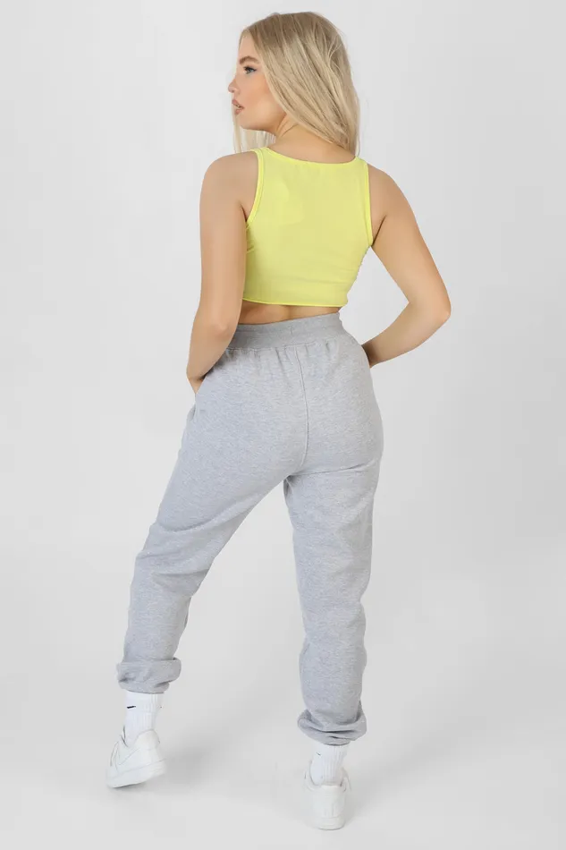 Women Raw Hem Scoop Neck Crop Top Lime Kaiia Green Public Desire Tops