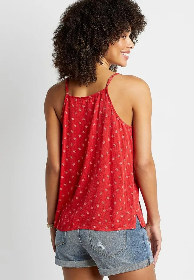Women Red Star Button Front Tank Top Maurices Tops