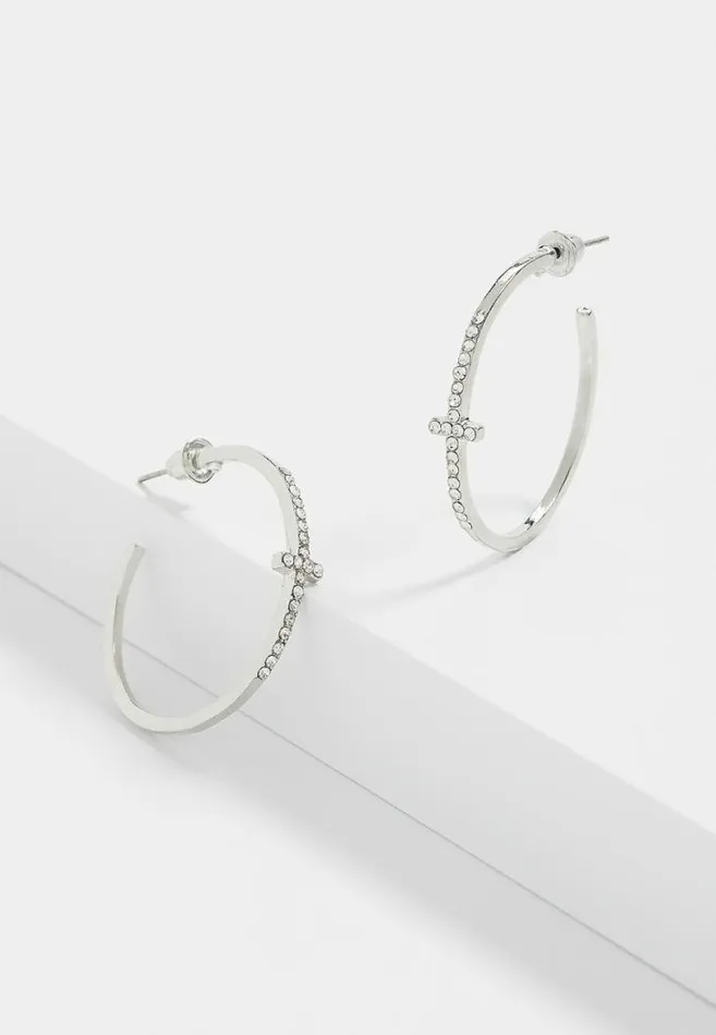 Women Rhinestone Cross Hoop Earrings Maurices Jewelry