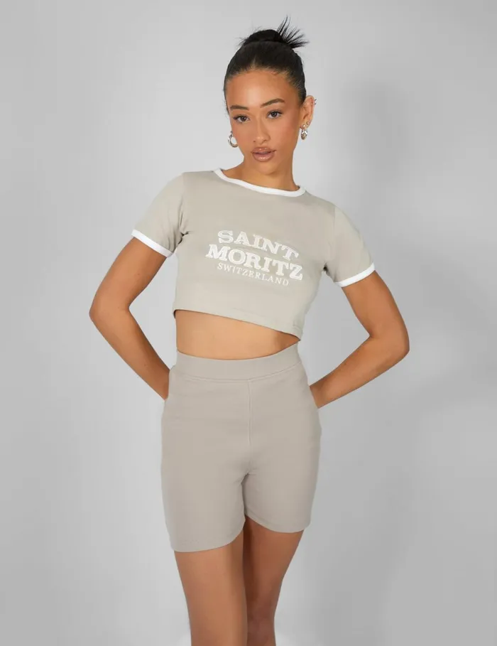 Women RIBBED CYCLING SHORTS STONE US Neutral Public Desire Shorts