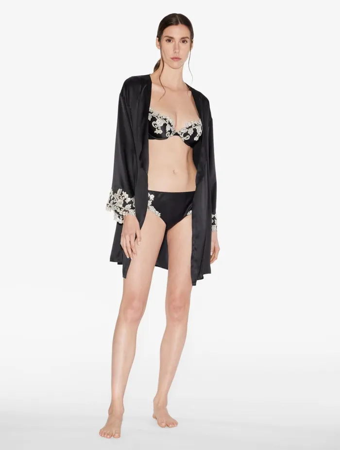 Women Robes La Perla Black Silk Short Robe With Frastaglio