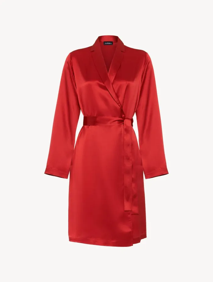 Women Robes La Perla Silk Short Robe In Garnet