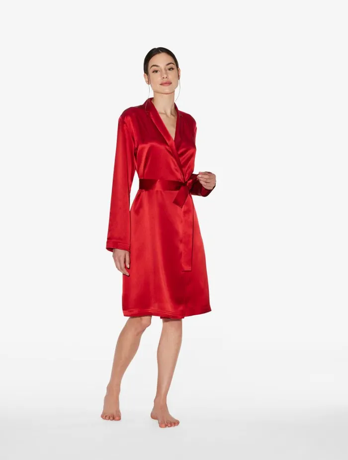 Women Robes La Perla Silk Short Robe In Garnet